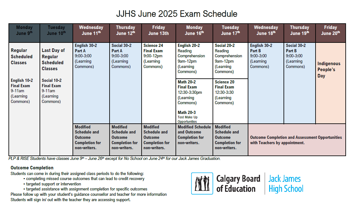 JJ June Exam Schedule